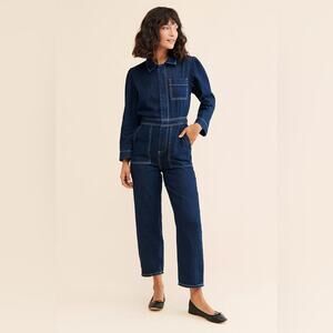 ANTHROPOLOGIE Seventy Mochi Lorna Denim Jumpsuit Blue Collared Long Sleeve 6